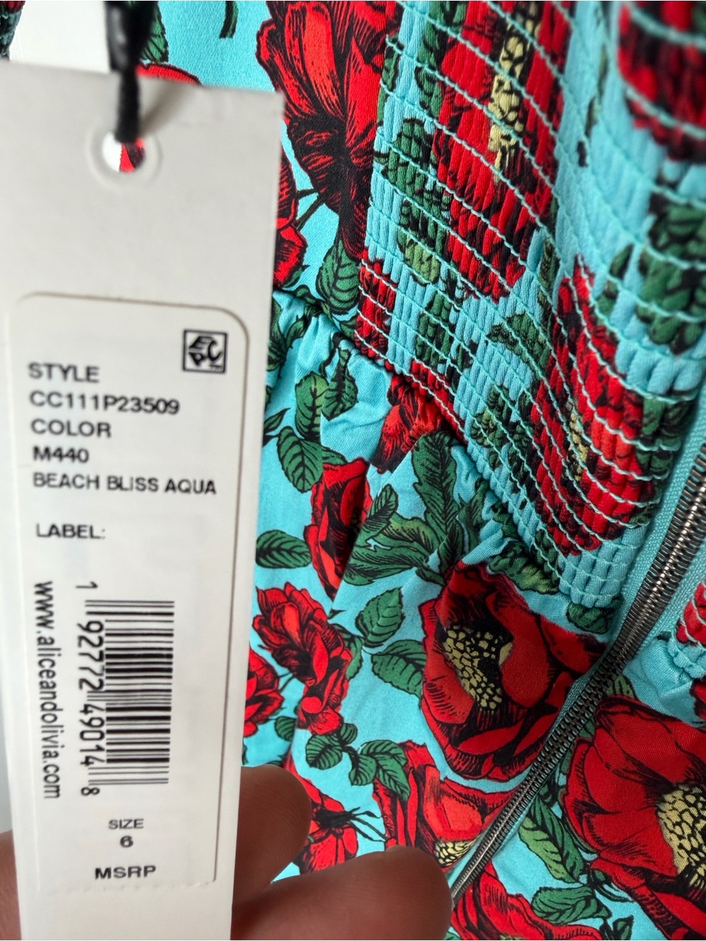 Alice + Olivia Red Floral Mini Dress on Turquoise - Picture 4 of 5
